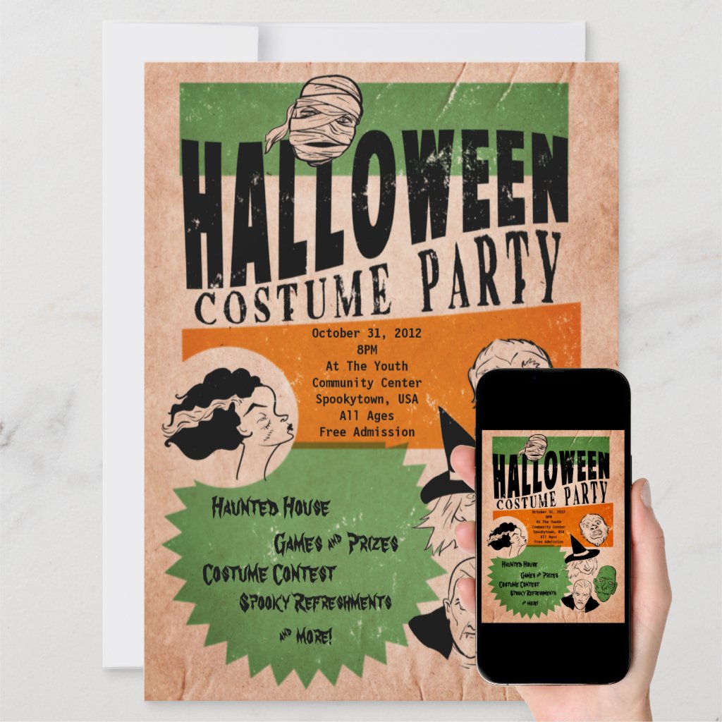 Vintage Style Halloween Costume Party Invite