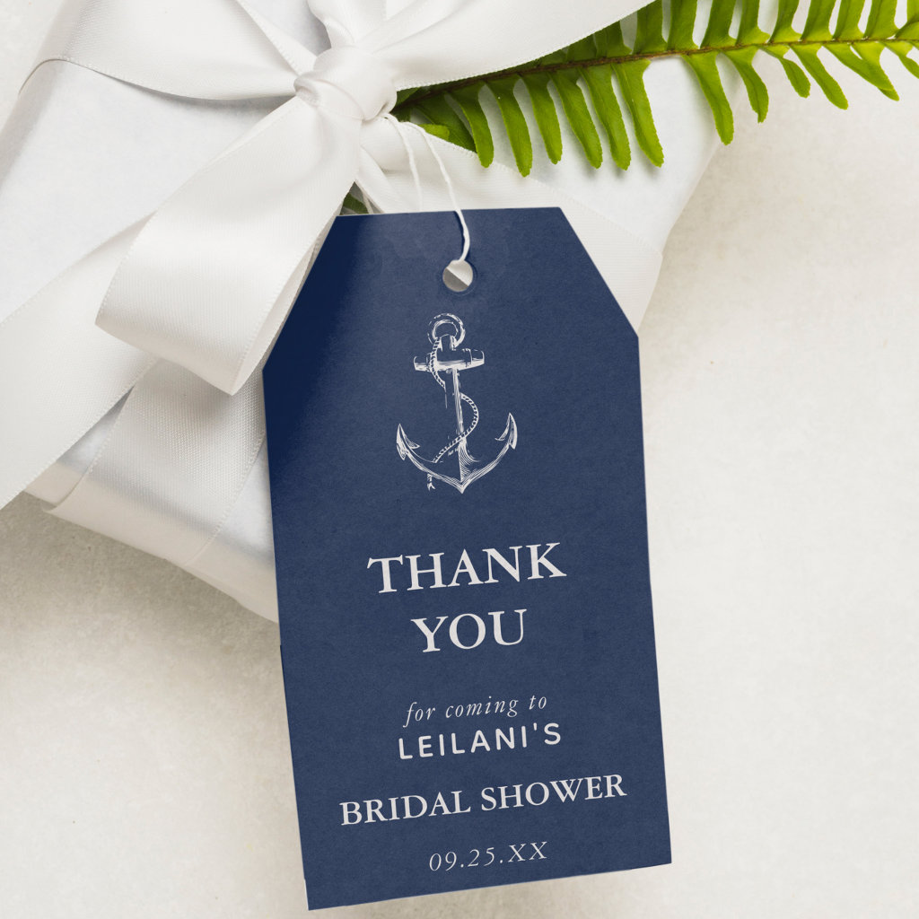 Nautical Anchor Bridal Shower Navy Blue Thanks Gift Tags