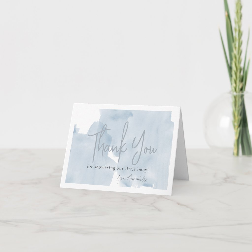 Blue Sky Watercolor Boy Baby Shower Thank You Card