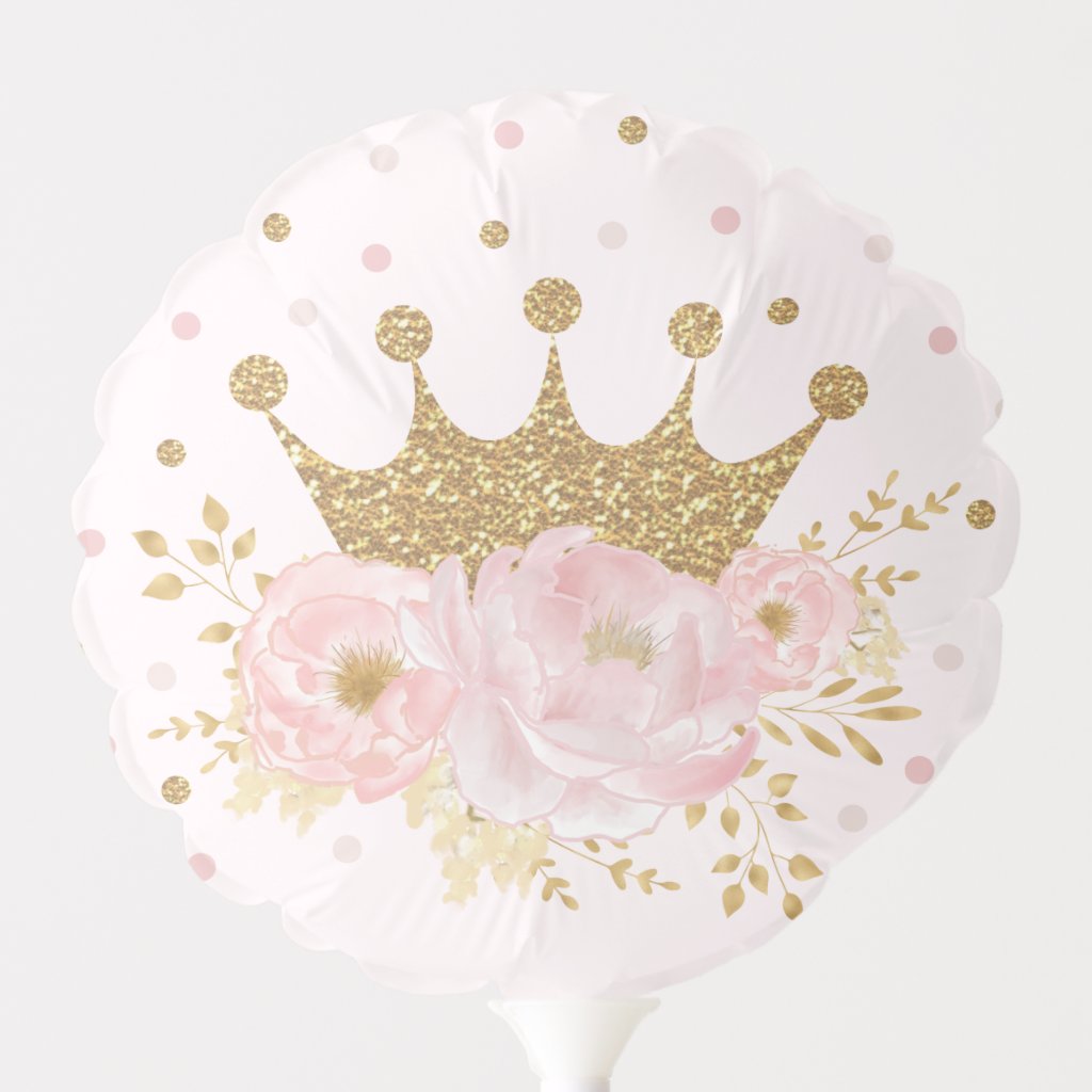 Pink and Gold Crown Princess Birthday Party Balloon