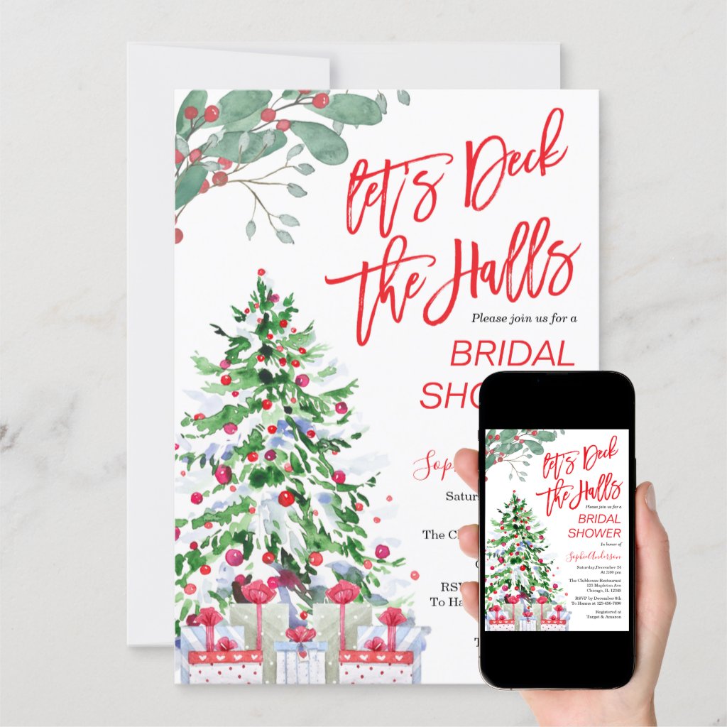Christmas Let’s Deck the Halls Bridal Shower Invitation