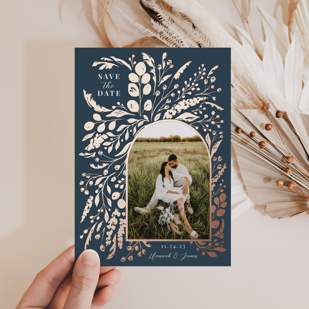 Romantic Painted Floral Arch Photo | Save The Date Foil Invitation