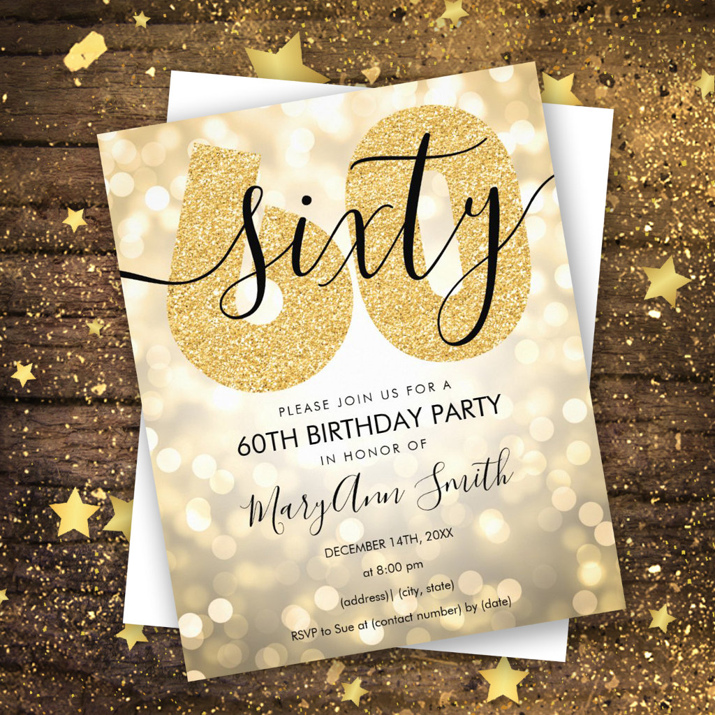 Elegant Modern Gold 60th Birthday Party Invite Flyer