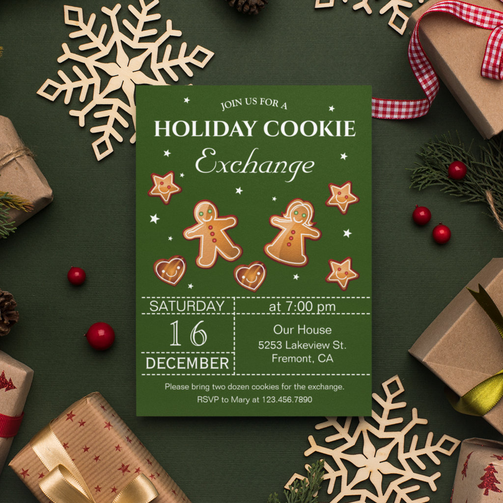 Green Holiday Christmas Cookie Exchange Party Invitation