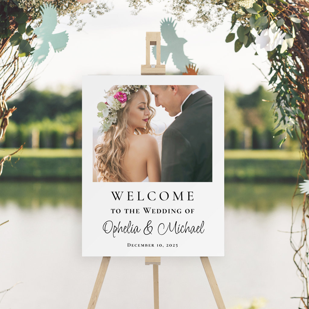 Simple Casual Wedding Welcome Sign with Photo