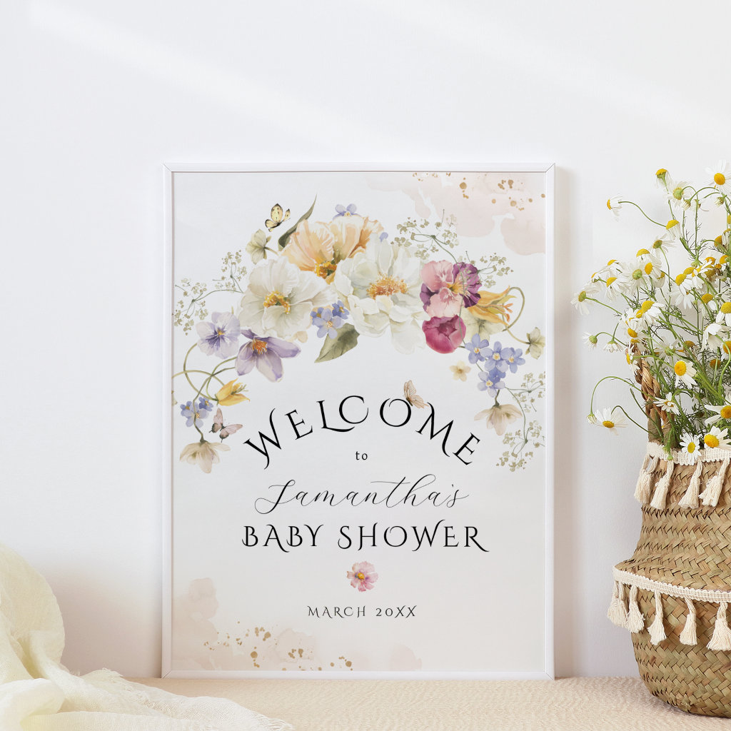 Bloom Wildflower Rustic Baby Shower welcome Poster