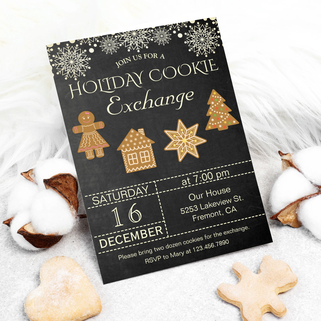 Chalkboard Holiday Cookie Exchange Party Invite