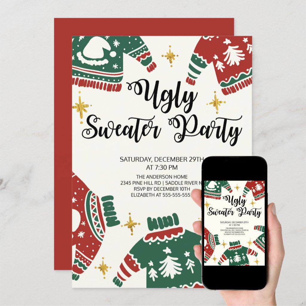 Cute Ugly Sweater Winter Party Invitation