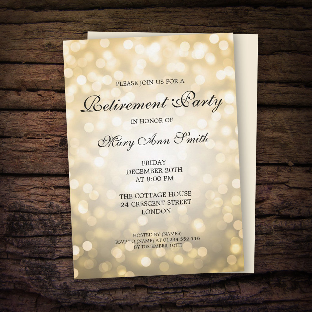 Elegant Retirement Party Gold Glitter Lights Invitation