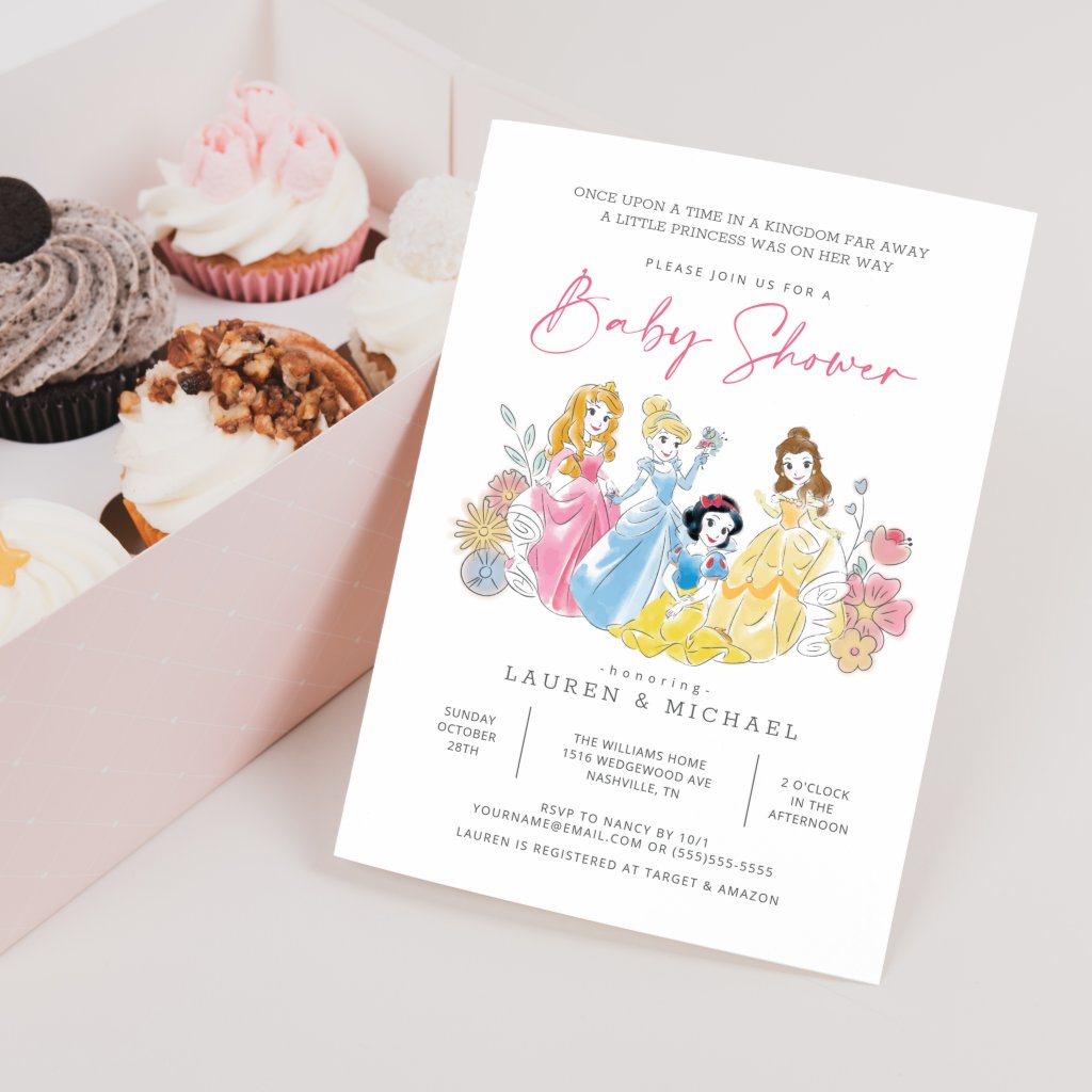 Disney Princess Floral | Girl Baby Shower Invitation