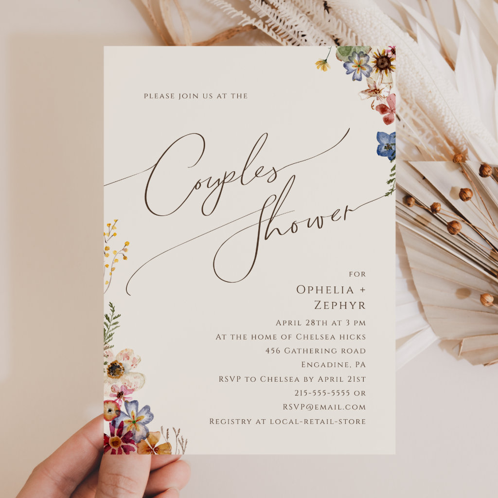 Colorful Wildflower | Beige Garden Couples Shower Invitation