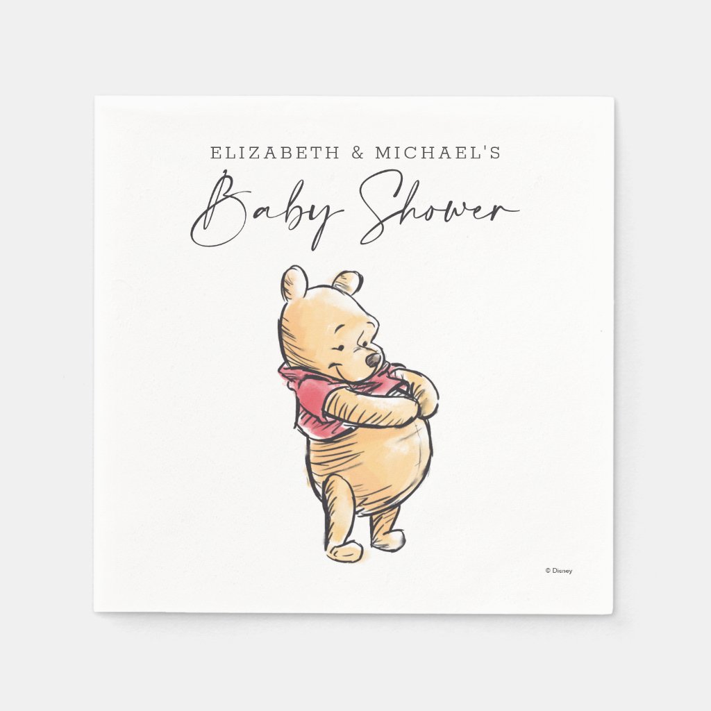 Simple Watercolor Winnie the Pooh Baby Shower Napkins