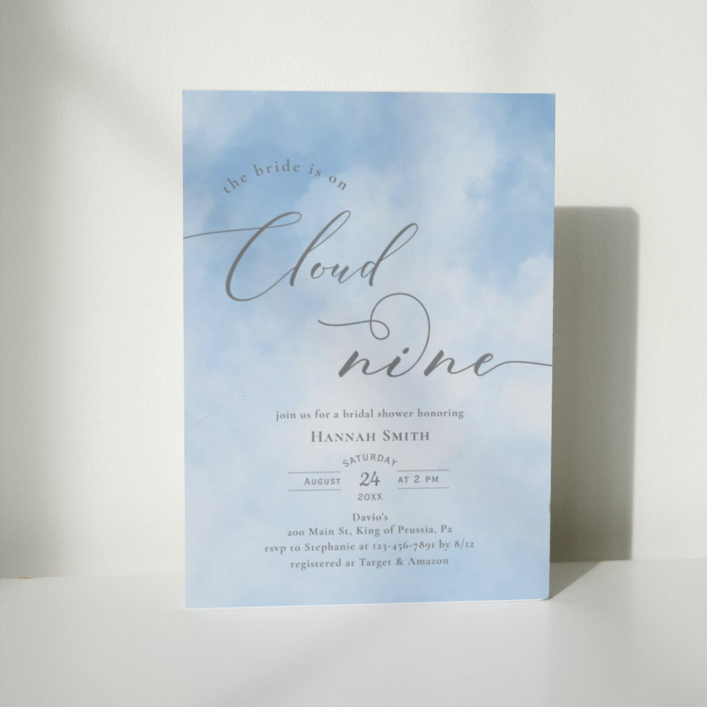 Watercolor On Cloud 9 Bridal Shower Invitation