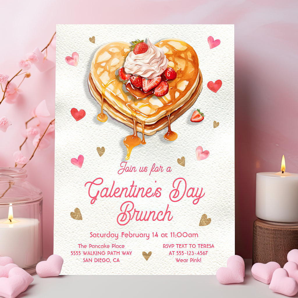 Galentine's Palentine's Day Pancake Heart Brunch Invitation