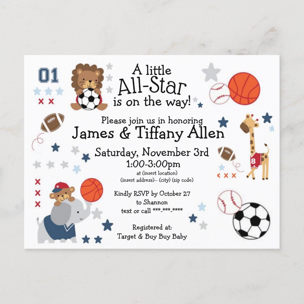 All-Star baby announcement post card