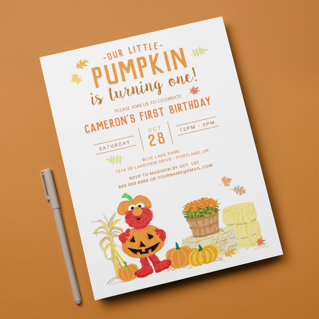 Sesame Street - Elmo | Pumpkin First Birthday Invitation