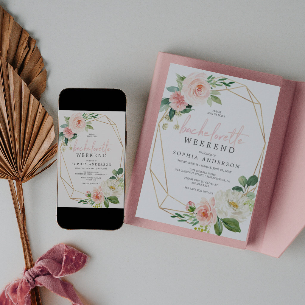 Bachelorette Weekend Itinerary Airy Blush Floral Invitation