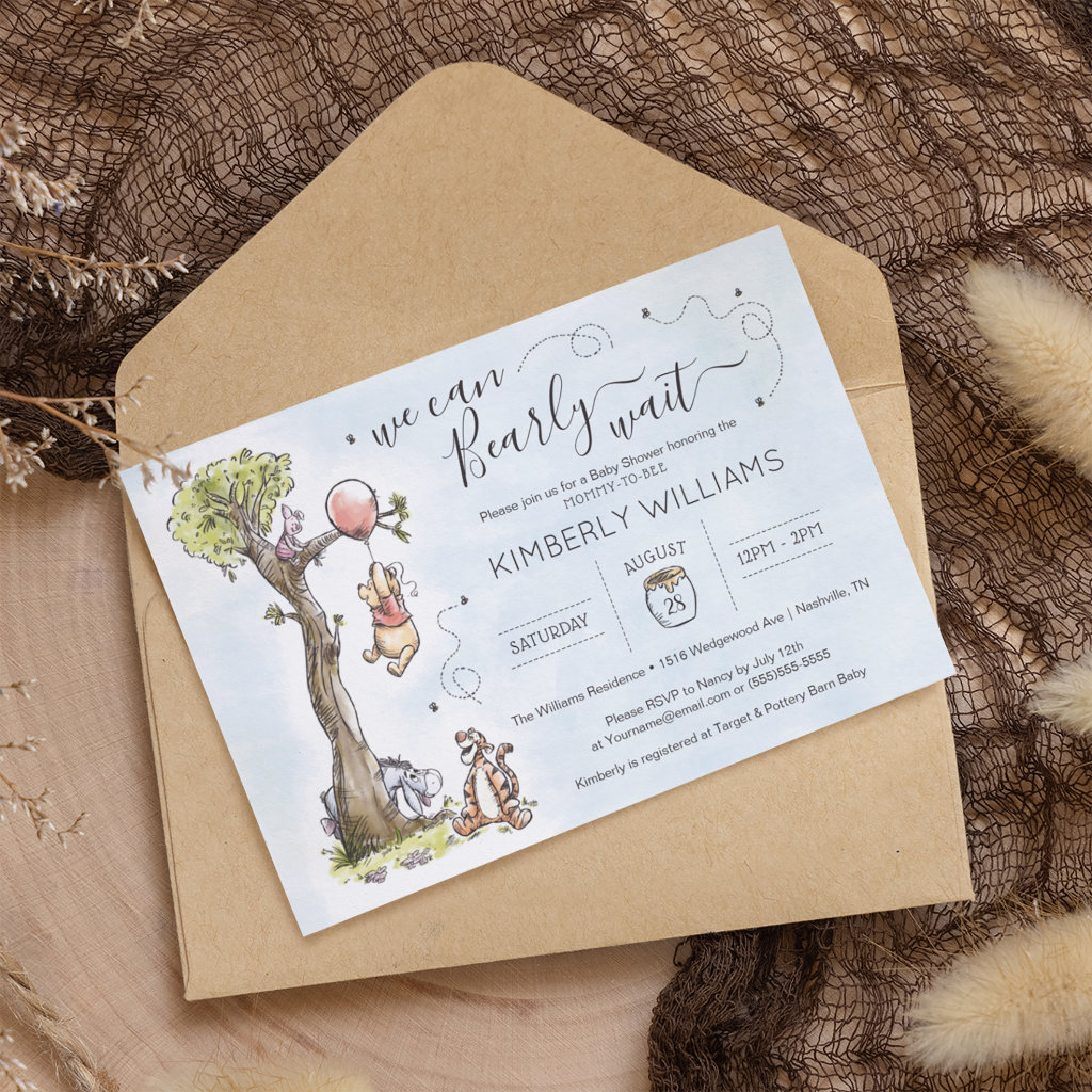 Watercolor Pooh | We Can Bearly Wait Baby Shower I Invitation
