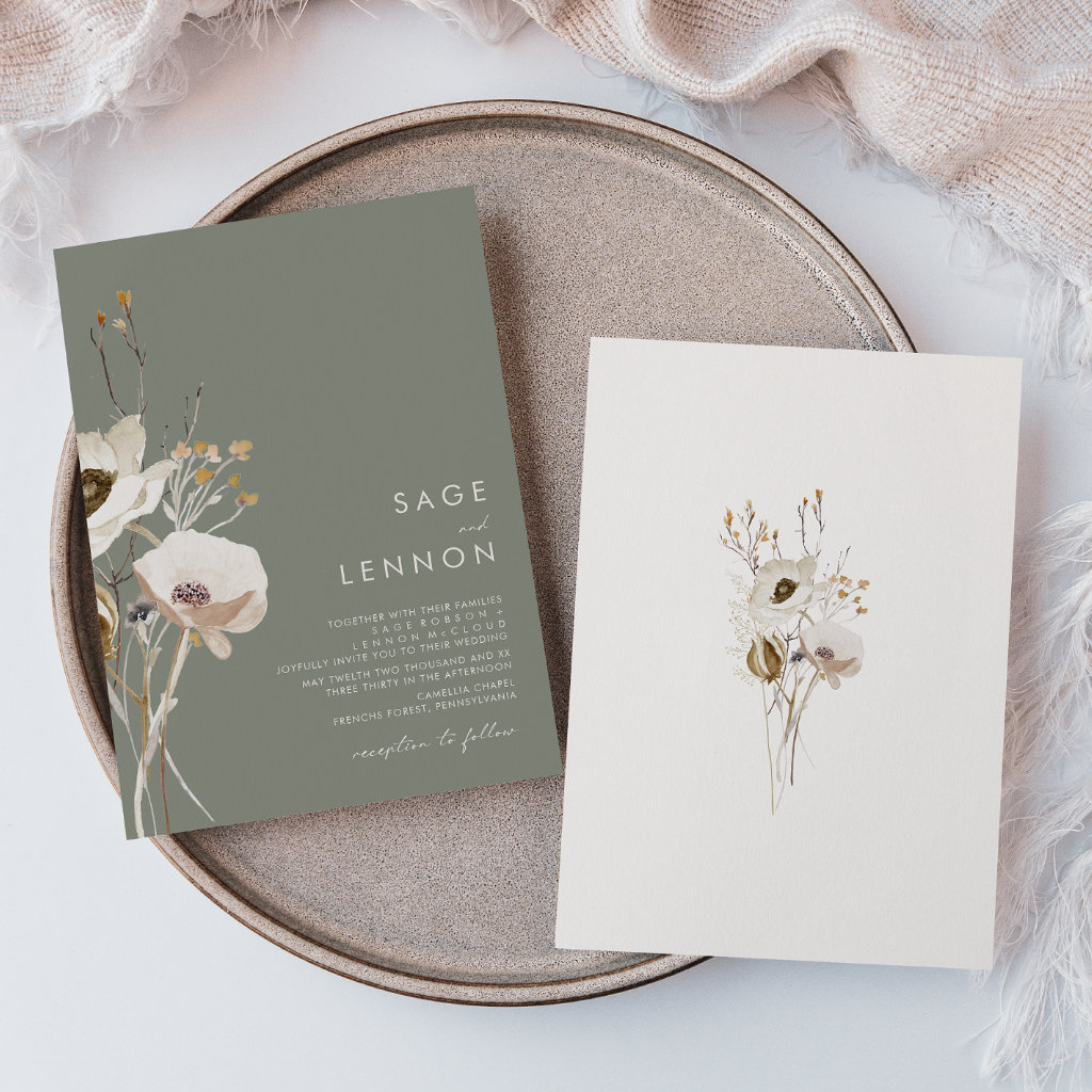 Whimsical Wildflower | Sage Green Wedding Invitation