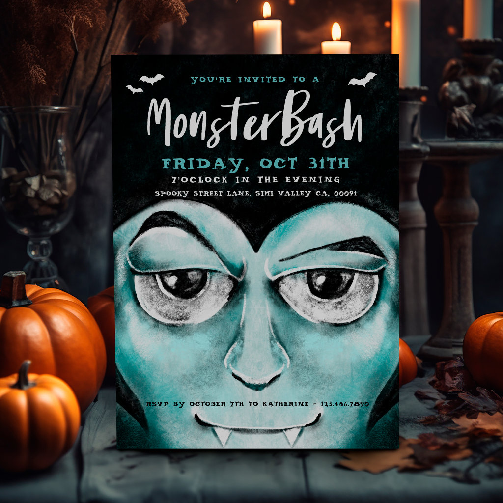 Monster Bash Fun Spooky Vampire Halloween Party Invitation