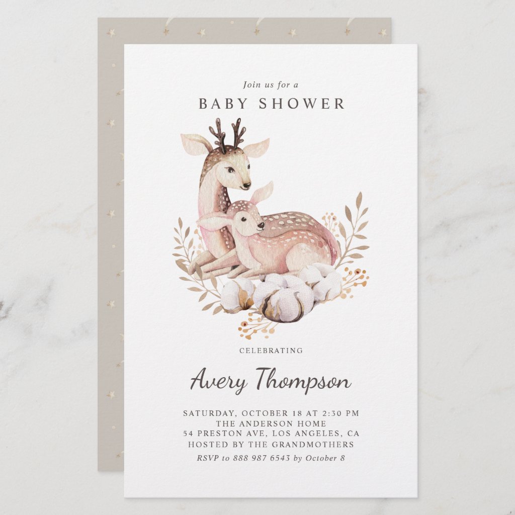Mommy and Baby Deer Fall Baby Shower Invitation