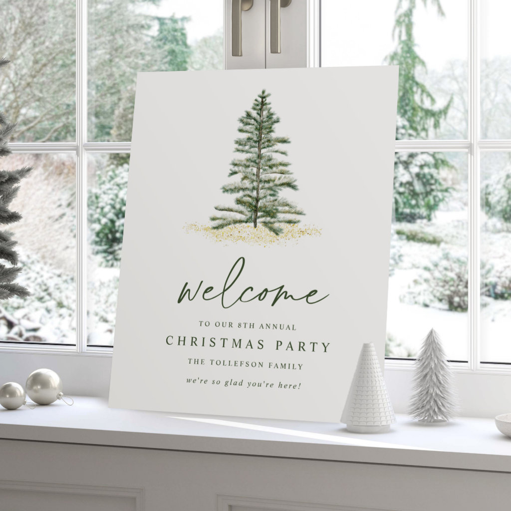Simple Evergreen Christmas Party Welcome Sign