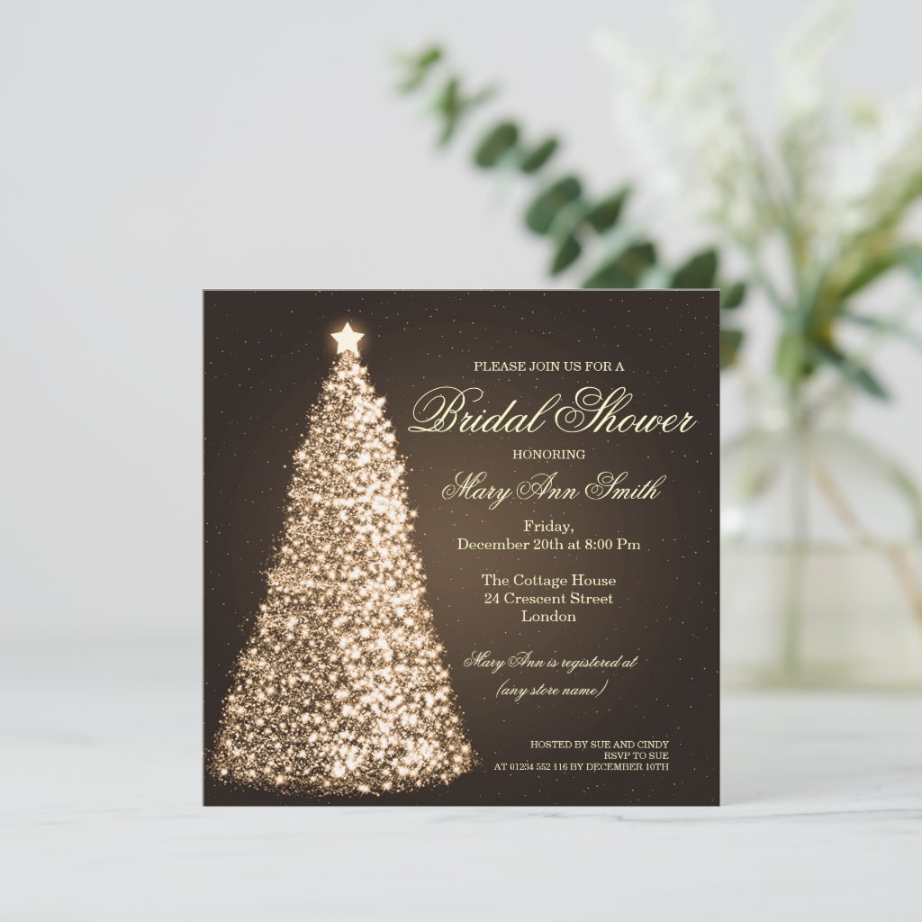 Elegant Christmas Bridal Shower Gold Invitation
