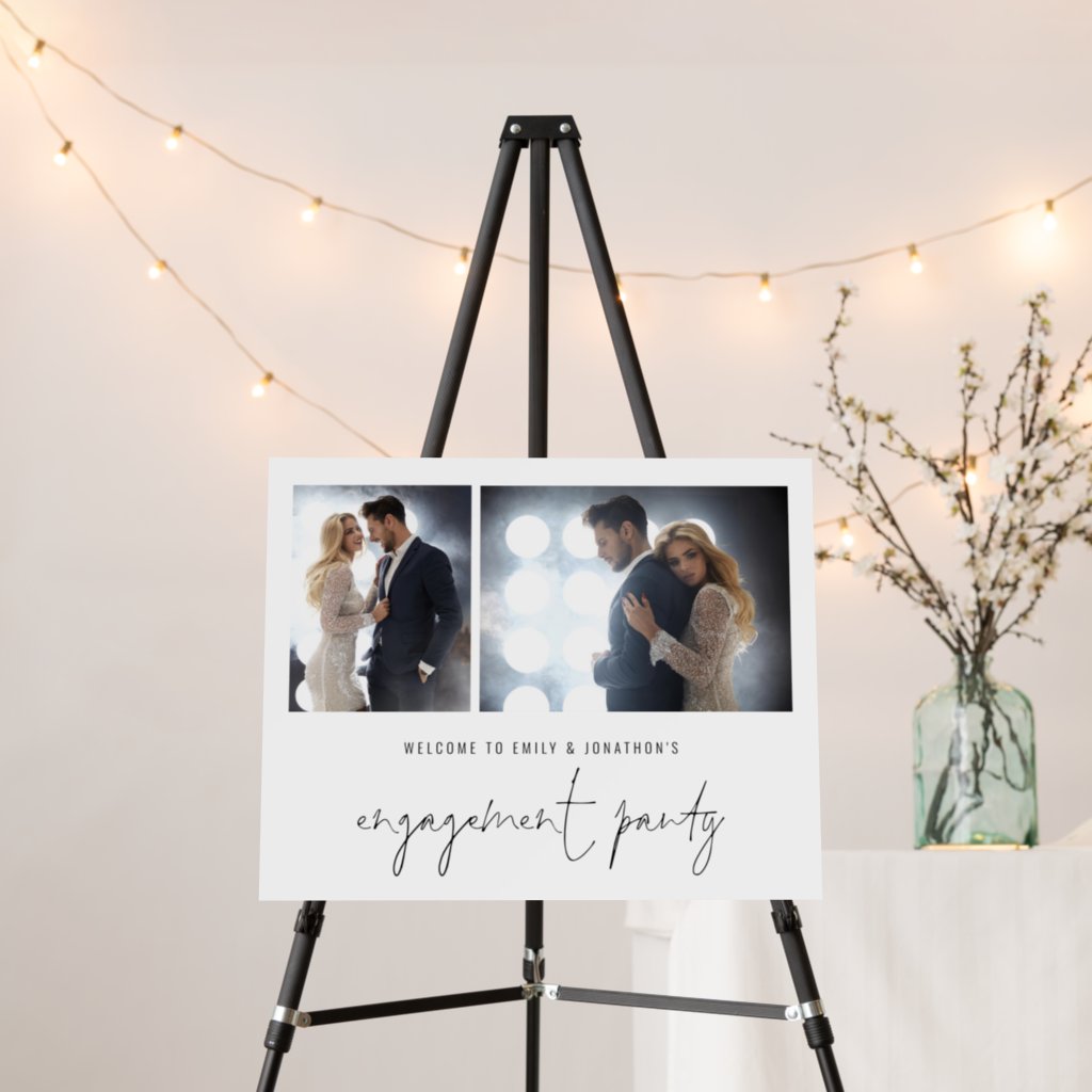 Modern 2 Photos Script Welcome Engagement Party Foam Board