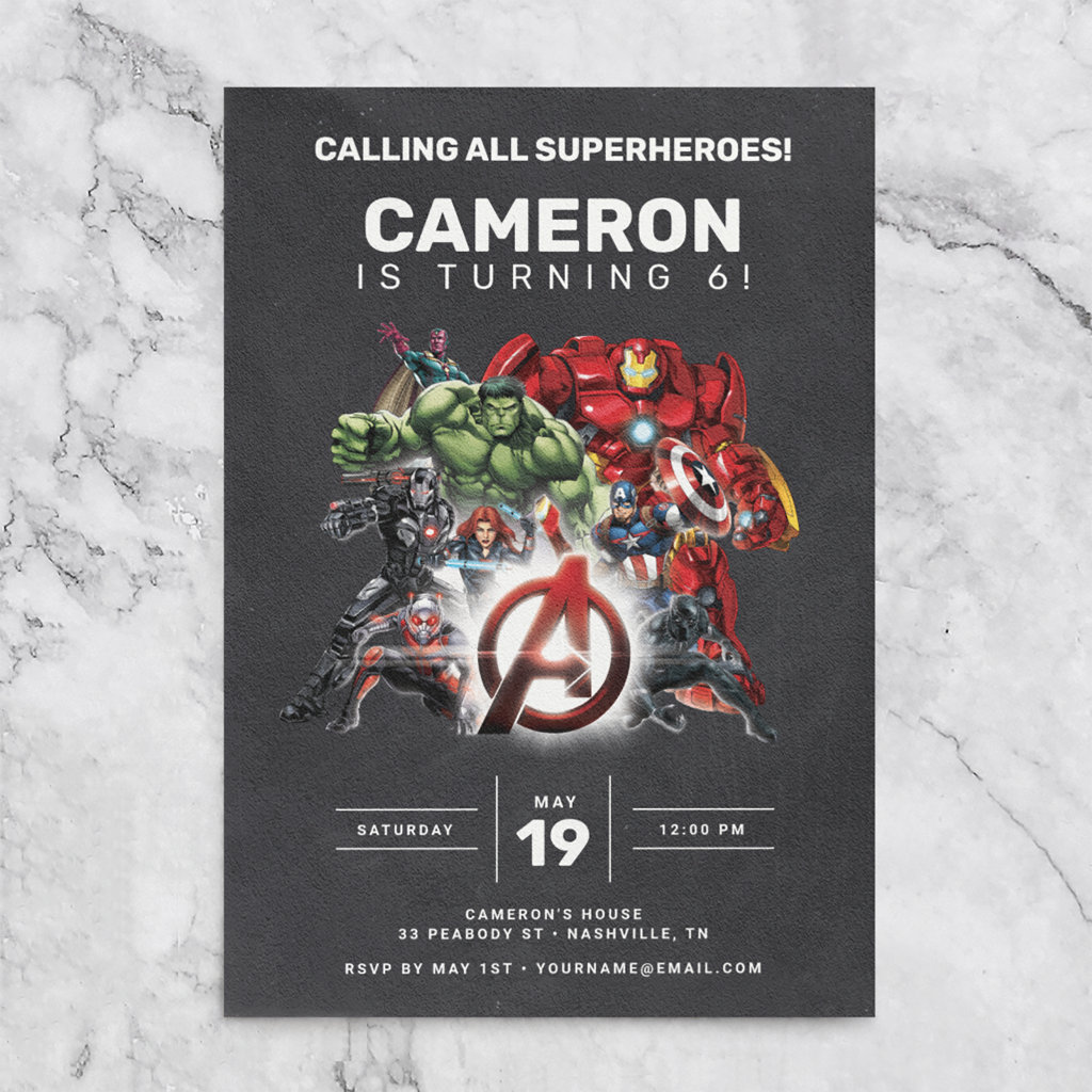 Avengers Chalkboard Birthday Invitation