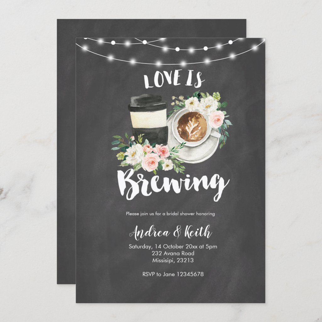 Chalkboard Coffee Love is Brewing Bridal Shower Invitation