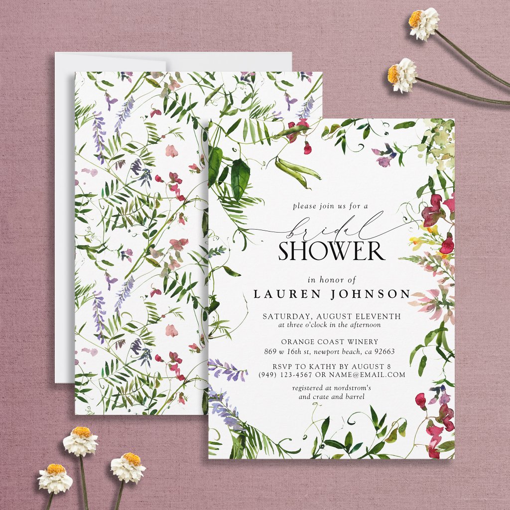 Elegant Summer Wildflower Watercolor Bridal Shower Invitation