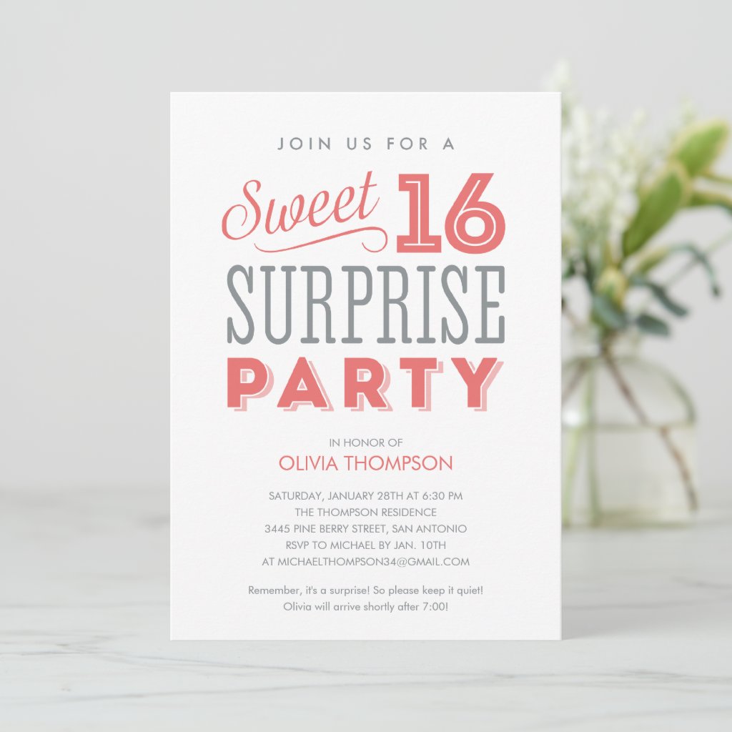 White Sweet Sixteen Surprise Invitations