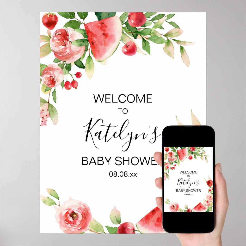 Summer Fruit and Greenery Baby Shower Welcome Sign