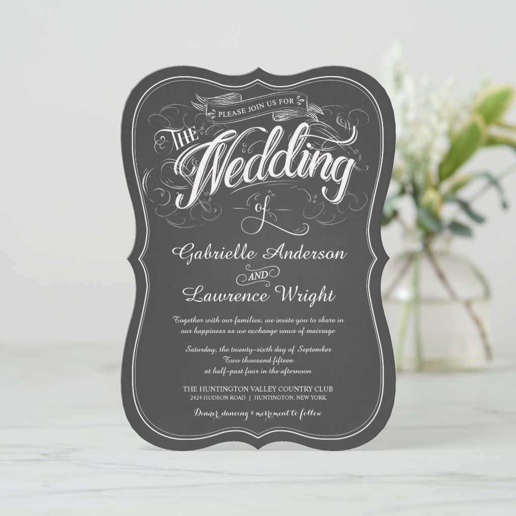 Rustic Chalkboard Script Art Wedding Invitations