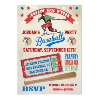 Baseball Kids Birthday Party Invitations 
