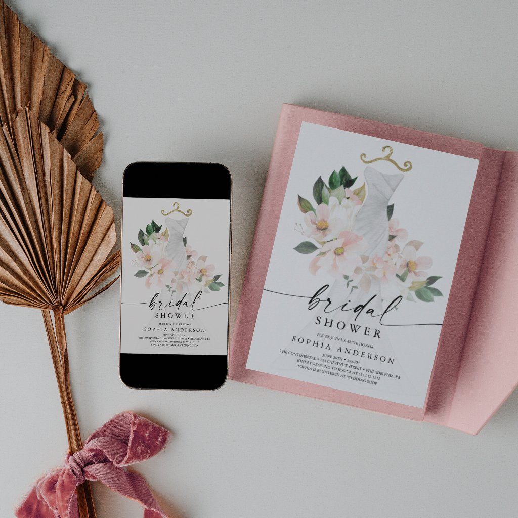 Elegant Blush Floral Bridal Shower Invitation Card