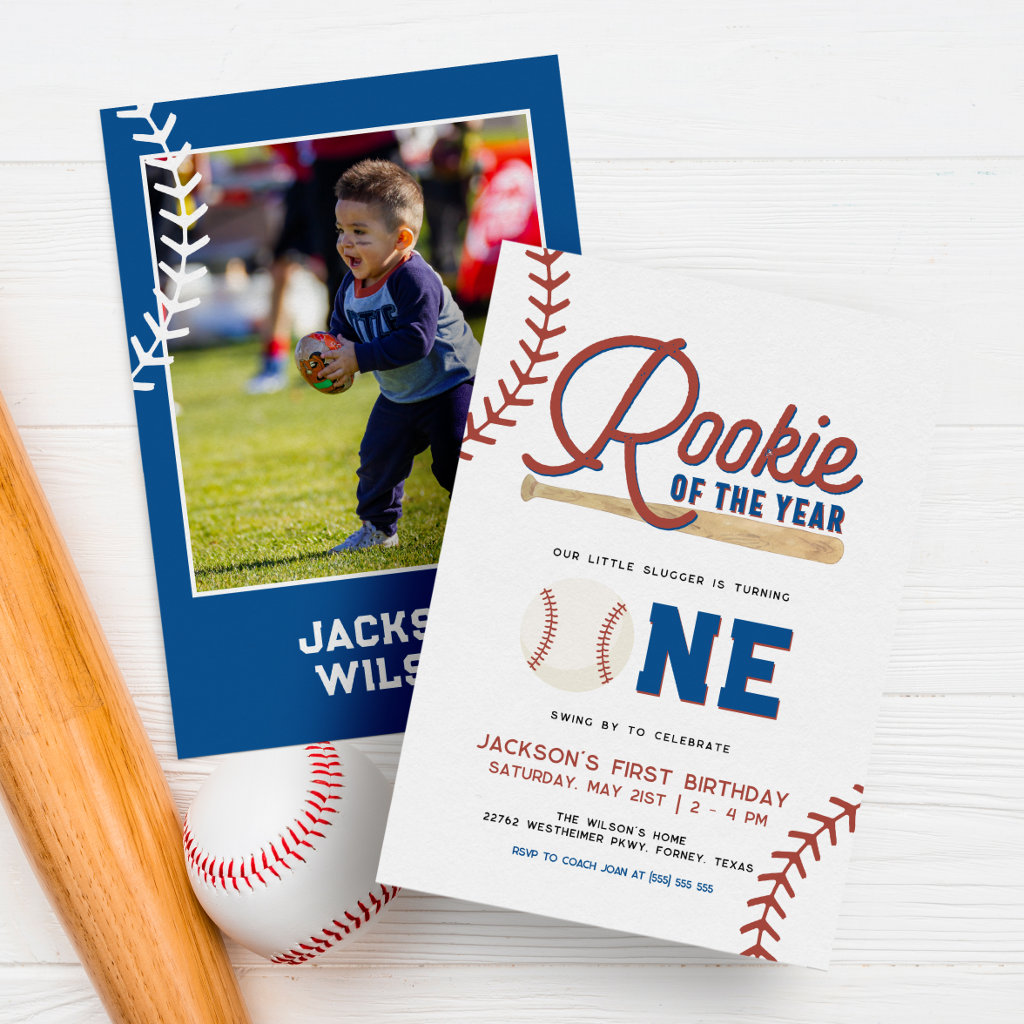 Rookie of the Year Baseball 1st Birthday Party Invitation