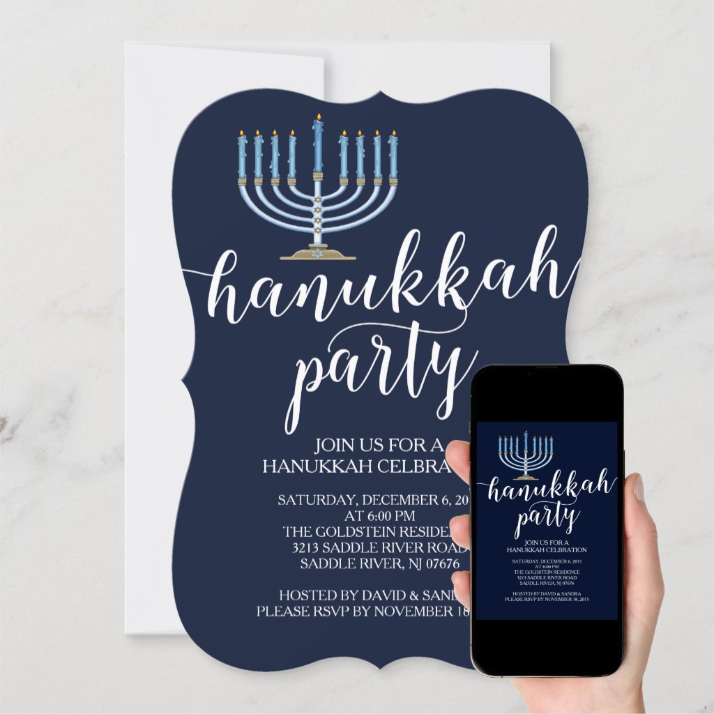 Modern Menorah Hanukkah Celebration Invitation