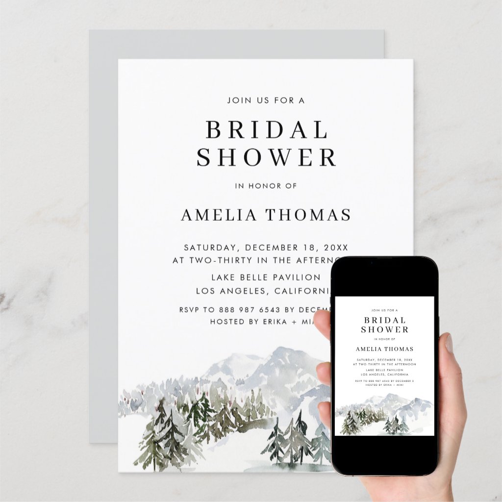 Snowy Winter Forest Woodland Bridal Shower Invitation