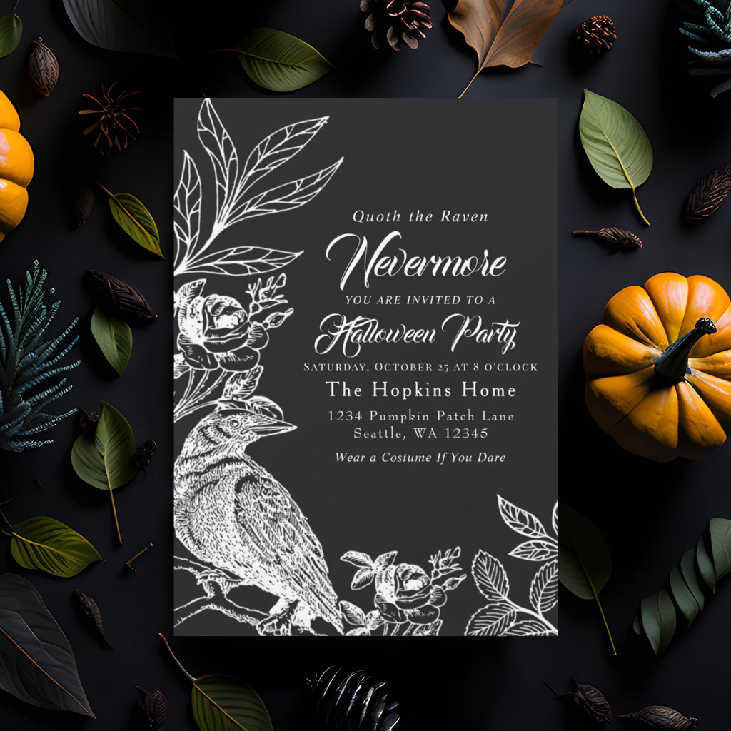 Elegant Gothic Nevermore Raven Halloween Party Invitation