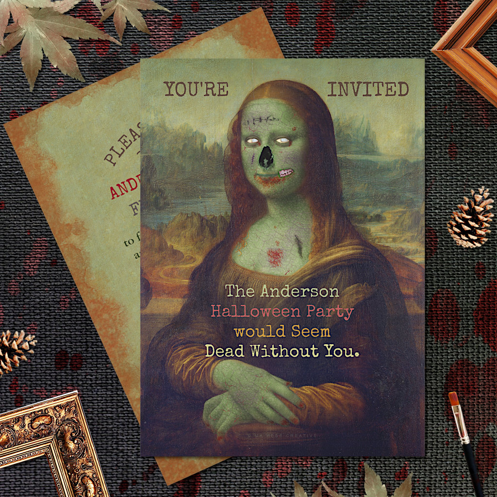 Halloween Zombie Mona Lisa Scary Spooky Party Invitation