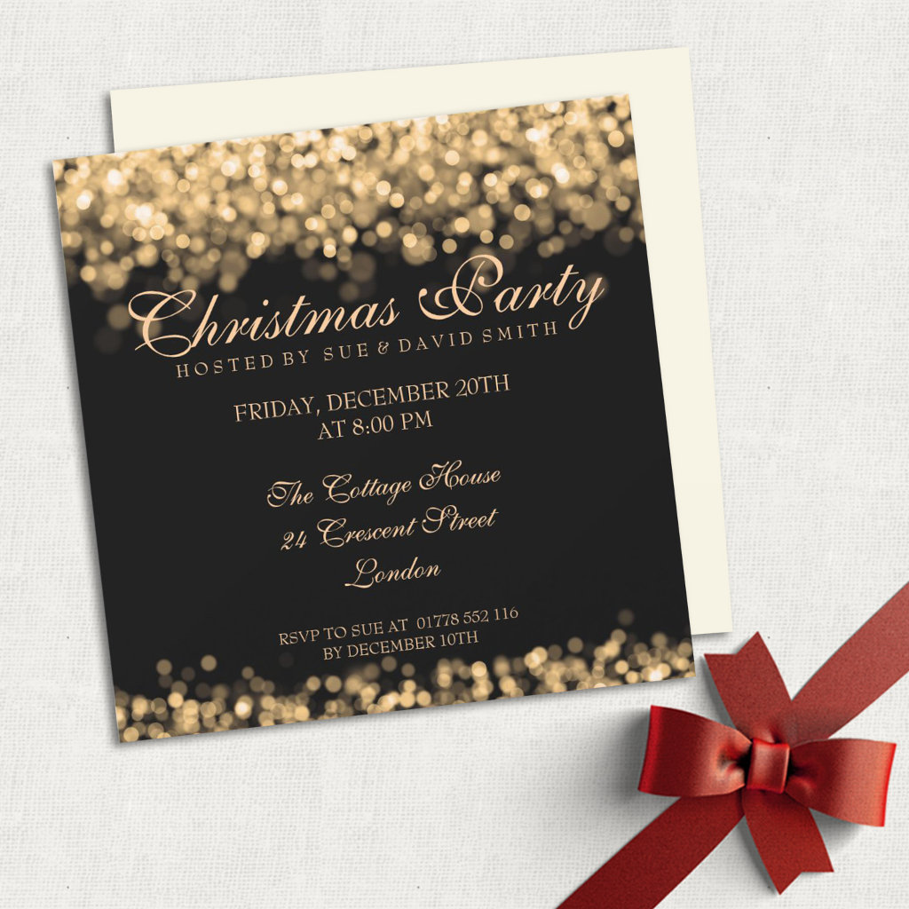 Elegant Christmas Party Gold Shimmering Lights Invitation