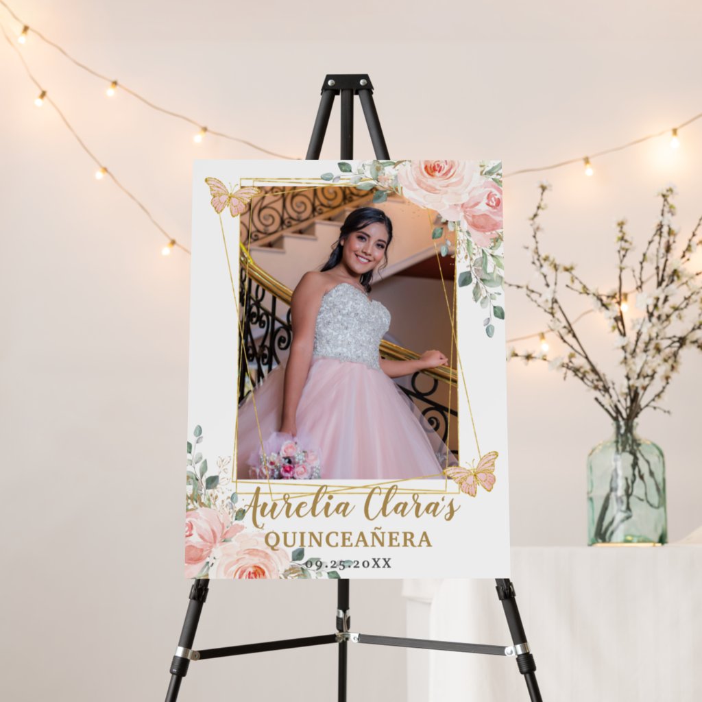Blush Floral Butterfly Quinceanera Birthday Photo Foam Board