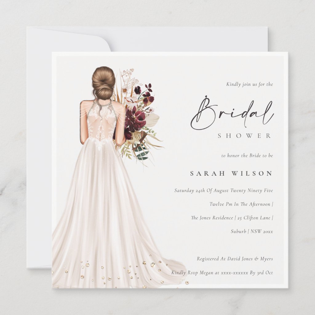 Elegant White Wedding Gown Bridal Shower Invite