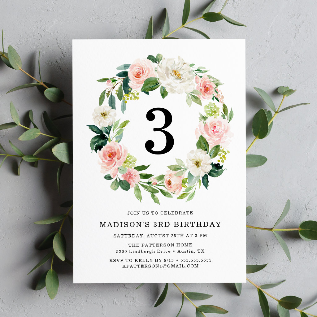 Blush Florals | Wreath Birthday Party Invitation