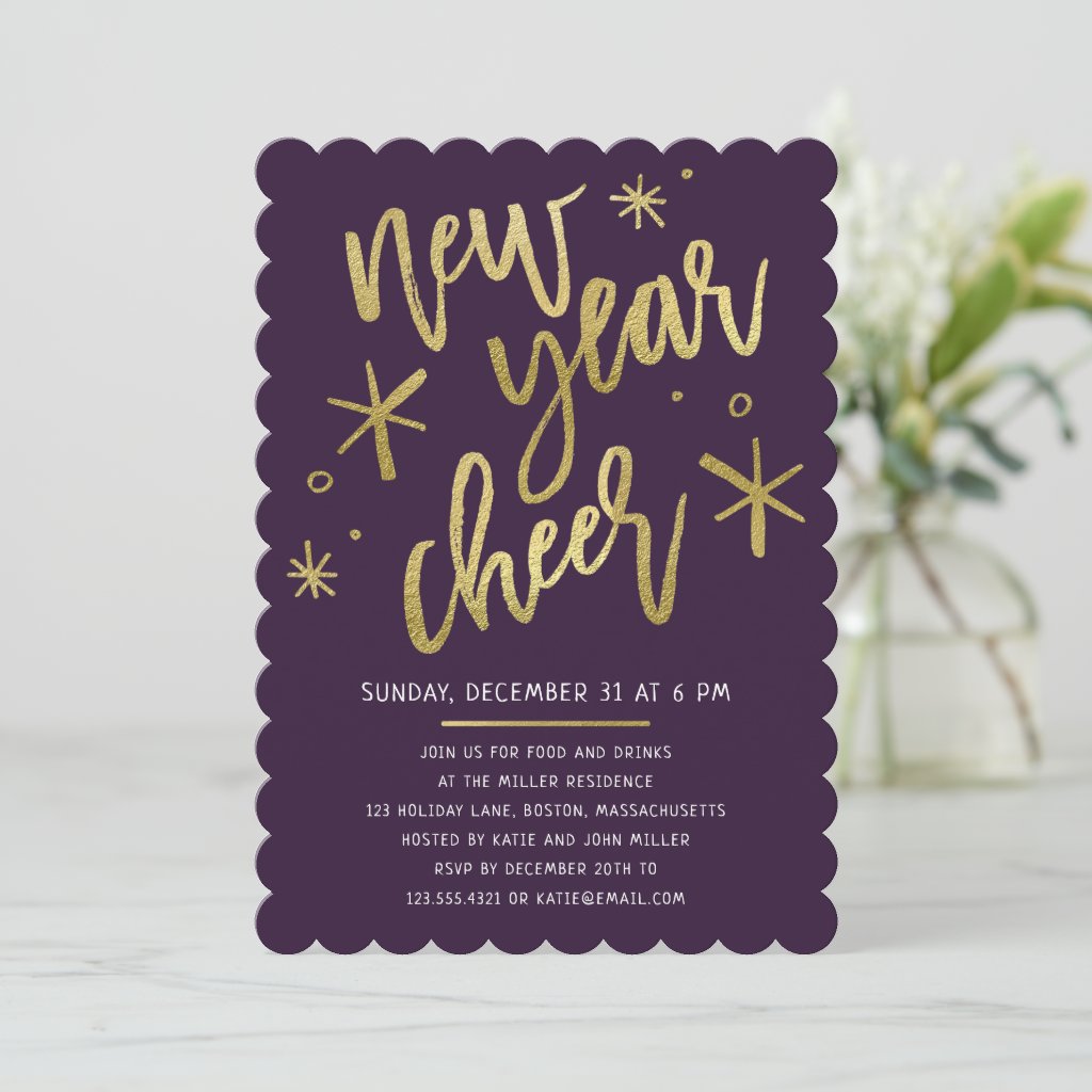 Modern Gold Foil New Years Eve Party Invitation