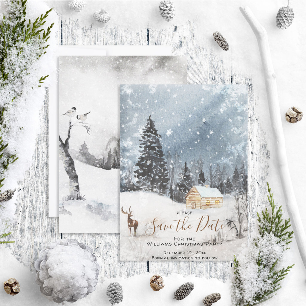 Snowy Winter Woodland Christmas Save the Date