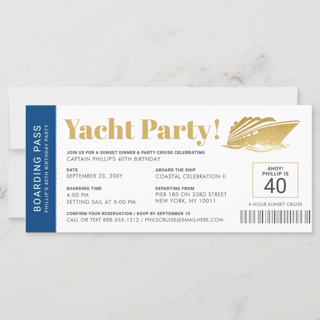 Yacht Boat Cruise Birthday Ticket Invitation