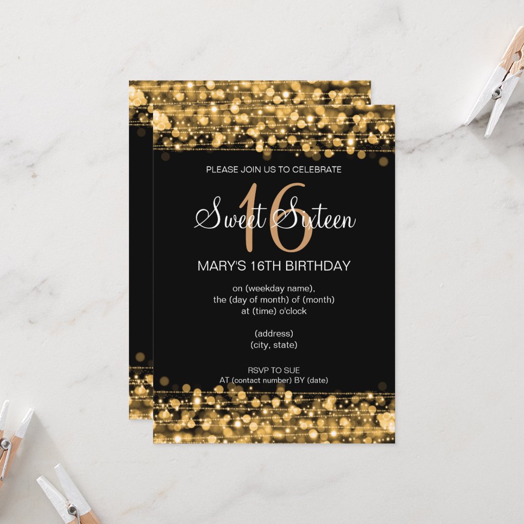 Sweet Sixteen Party Sparkles Gold Invitation