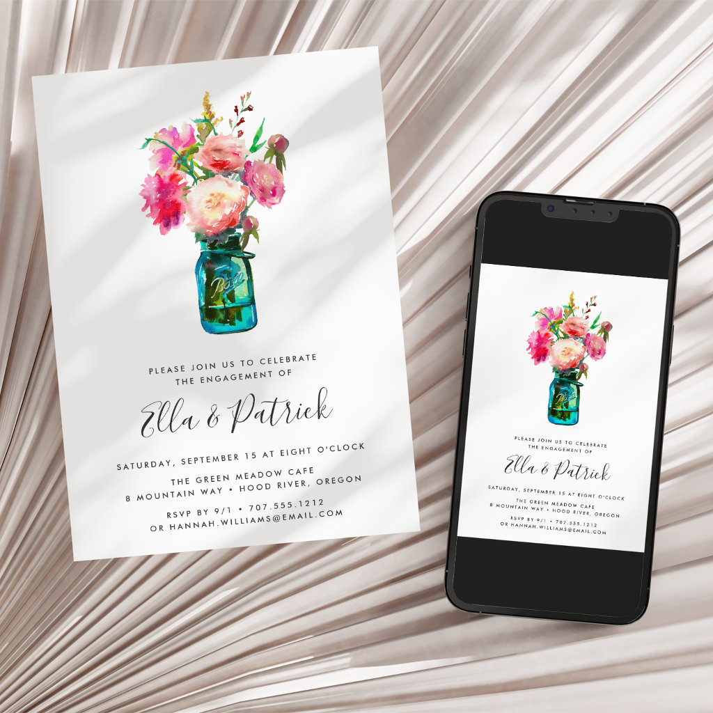 Peony Bouquet Engagement Party Invitation